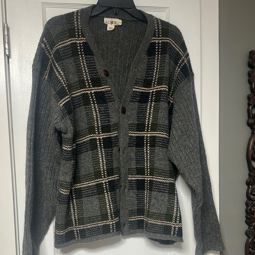 J Crew Gray and Green Knit Cardigan Sweater